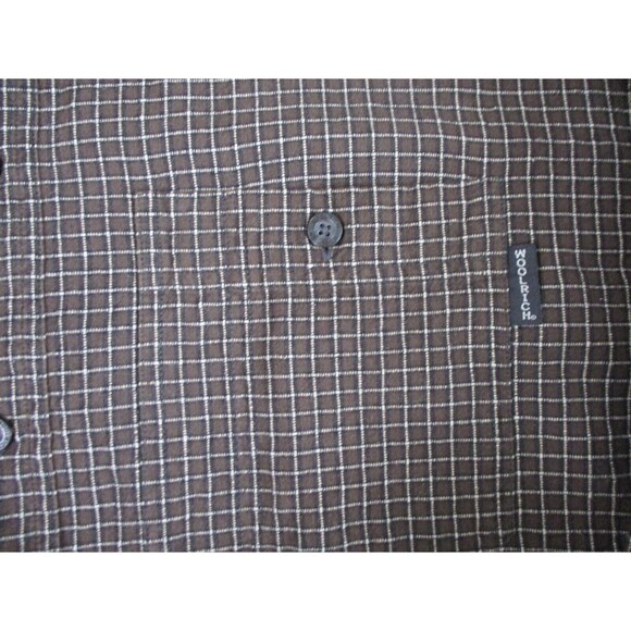 Woolrich Mens XL Shirt Button Up Logo Pocket Long Sleeve Brown White Cotton - Picture 5 of 11